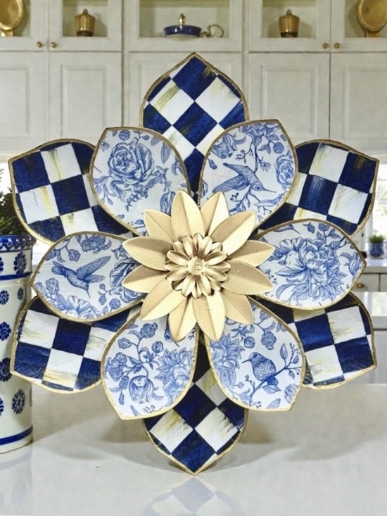 Hand Crafted Other - Hand Crafted Royal Check and Hummingbird Metal Wall Decor Blue White 13”